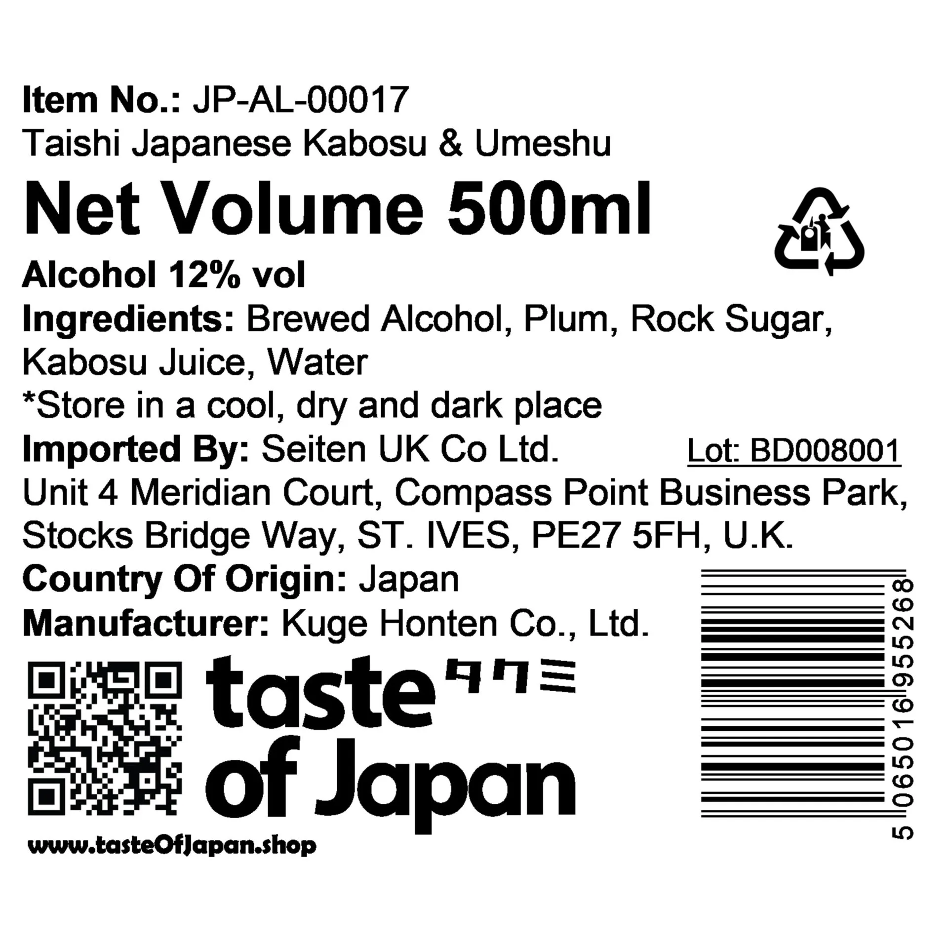 Taishi Japanese Kabosu & Umeshu, 500ml