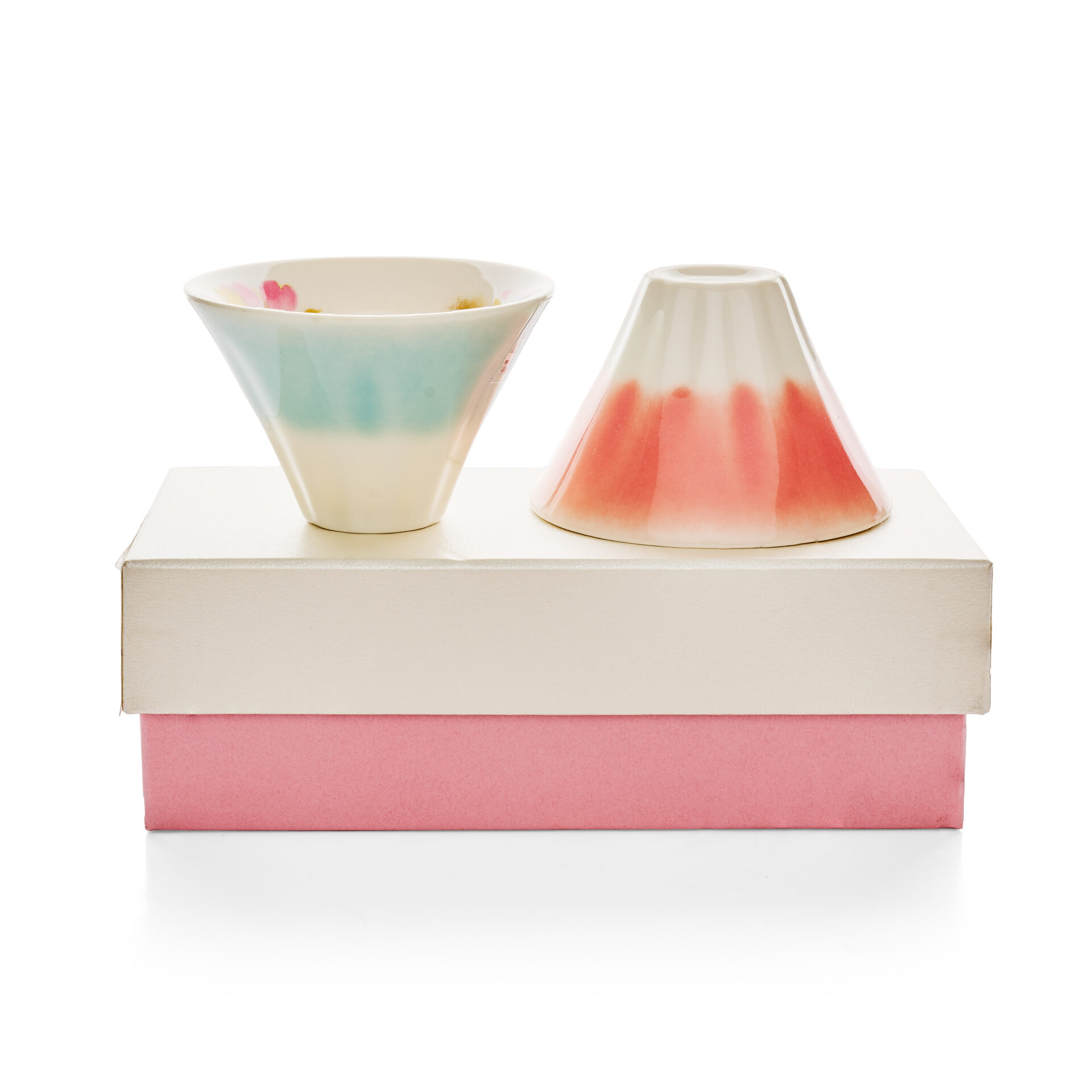 Ceramic Ai Fuji Mountain Sake Cups Set of 2