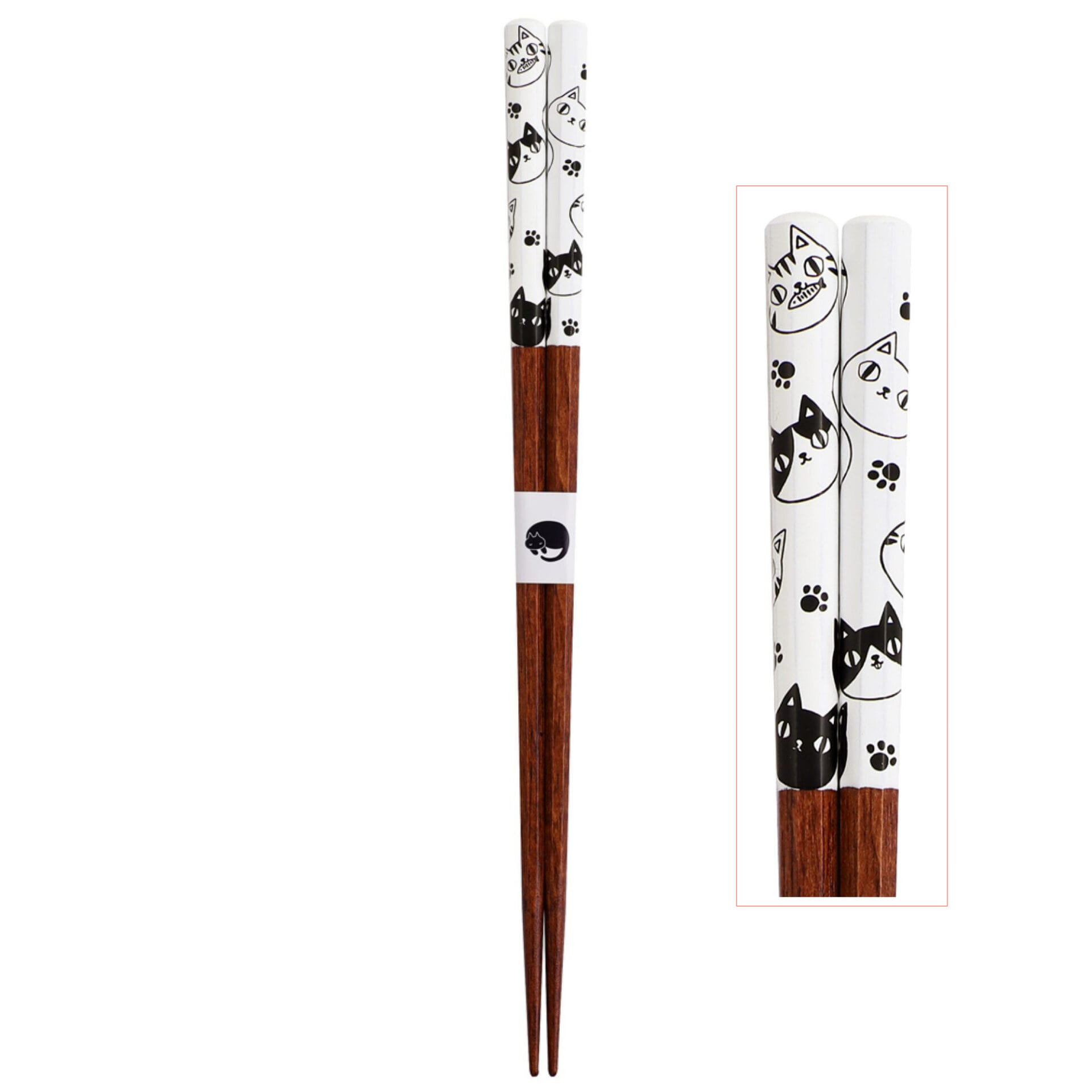 Ceramic Ai Neko Cat 3 Brothers Chopsticks, 23 cm - White