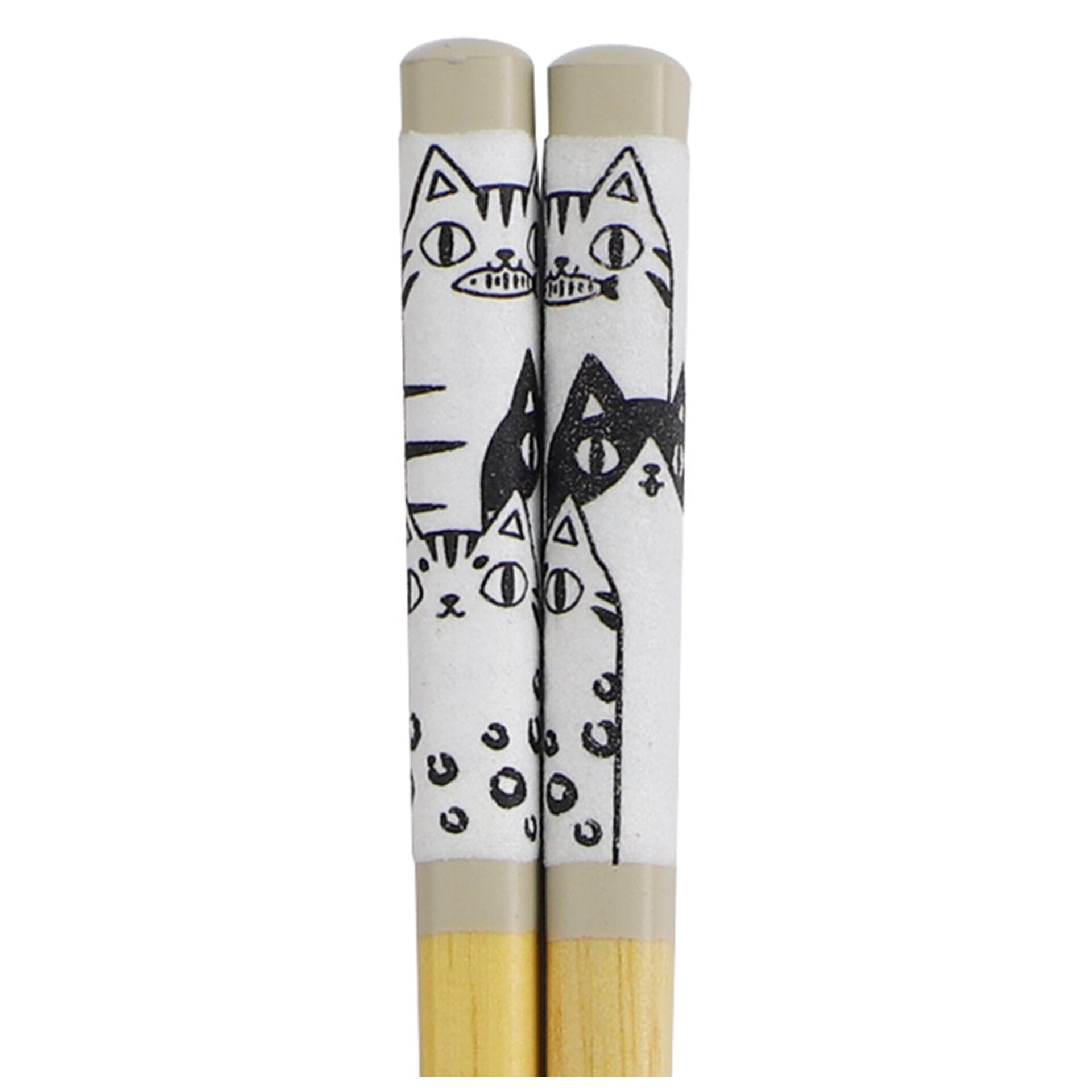 Ceramic Ai Neko Cat 3 Brothers Chopsticks, 23 cm - Grey