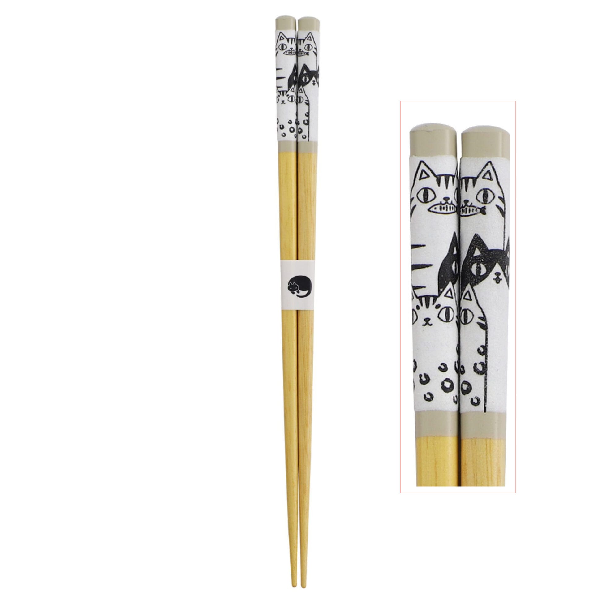 Ceramic Ai Neko Cat 3 Brothers Chopsticks, 23 cm - Grey