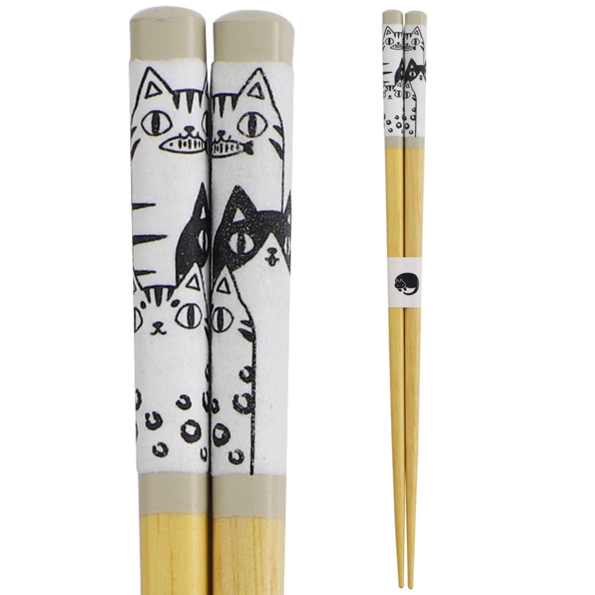 Ceramic Ai Neko Cat 3 Brothers Chopsticks, 23 cm - Grey