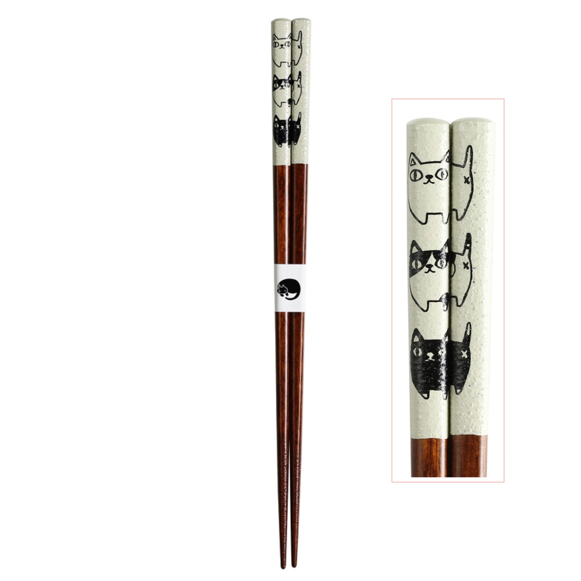 Ceramic Ai Neko Cat 3 Brothers Chopsticks, 23 cm - Grey