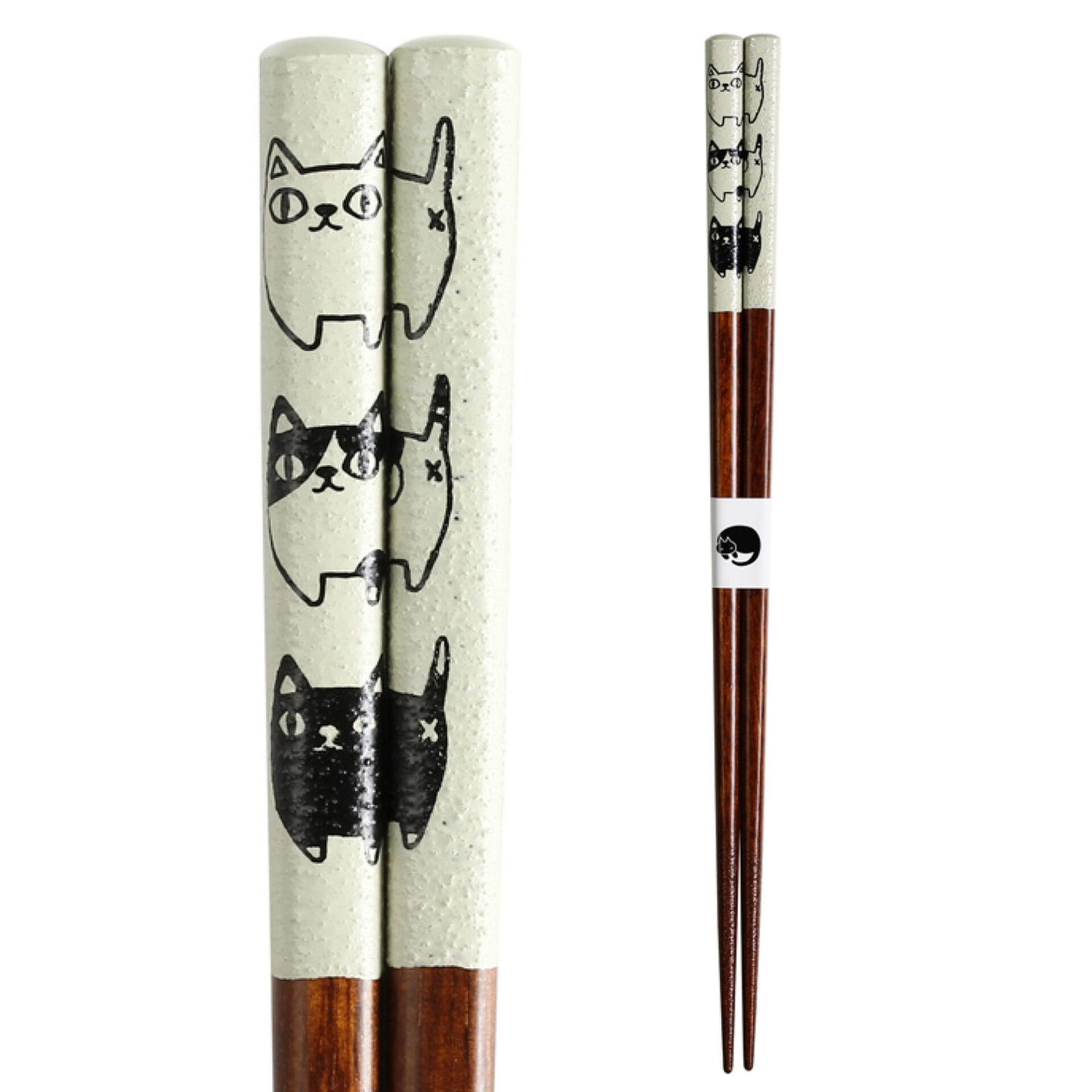 Ceramic Ai Neko Cat 3 Brothers Chopsticks, 23 cm - Grey