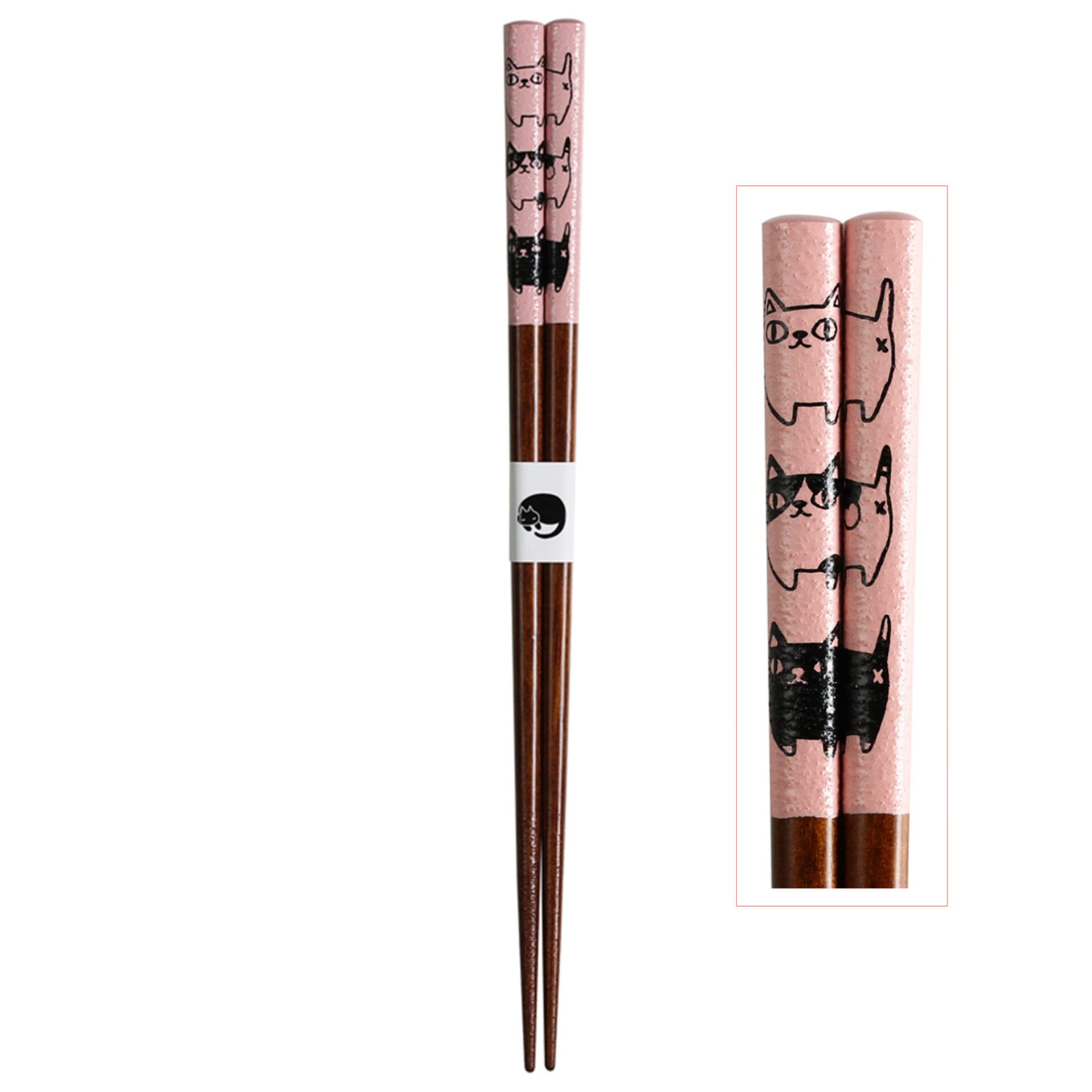 Ceramic Ai Neko Cat 3 Brothers Chopsticks, 21 cm - Pink