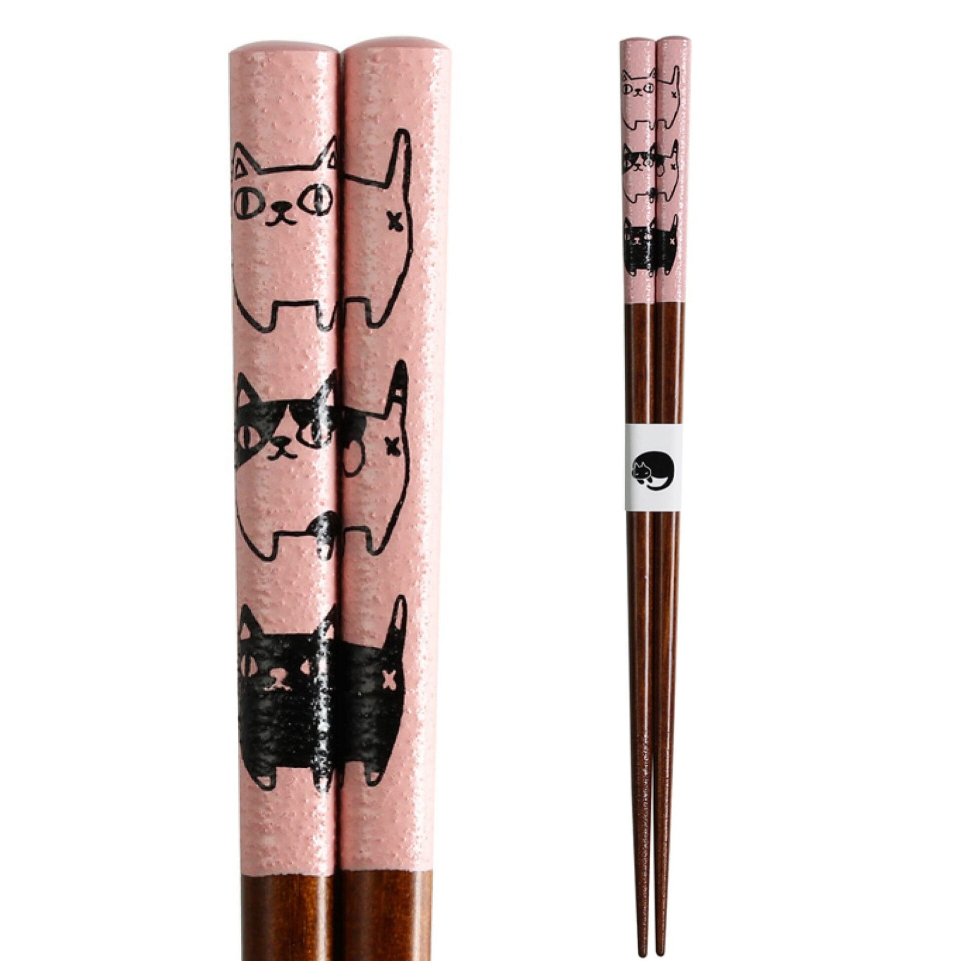 Ceramic Ai Neko Cat 3 Brothers Chopsticks, 21 cm - Pink