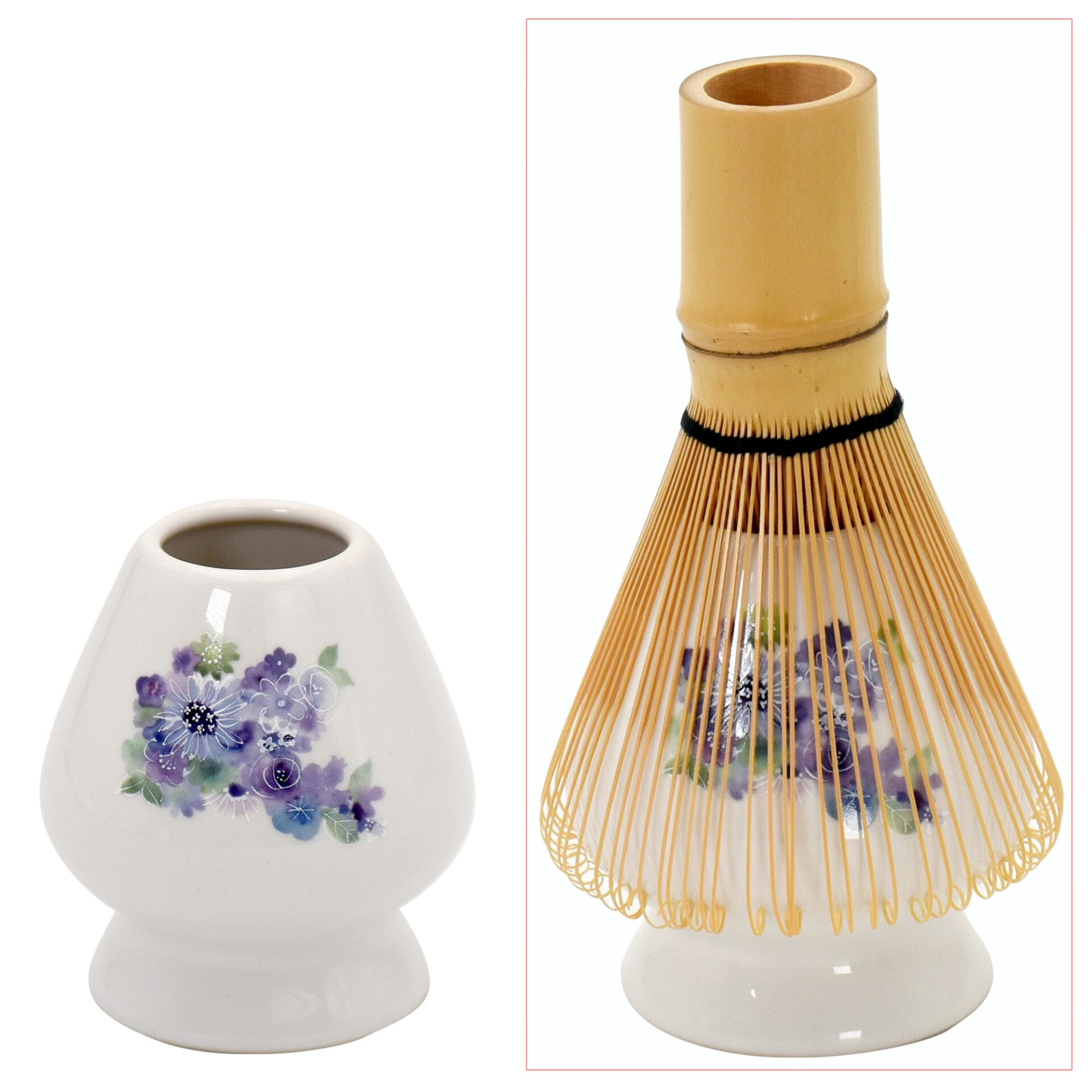 Ceramic Ai Matcha Whisk Holder w/ whisk - Flower Studio Blue