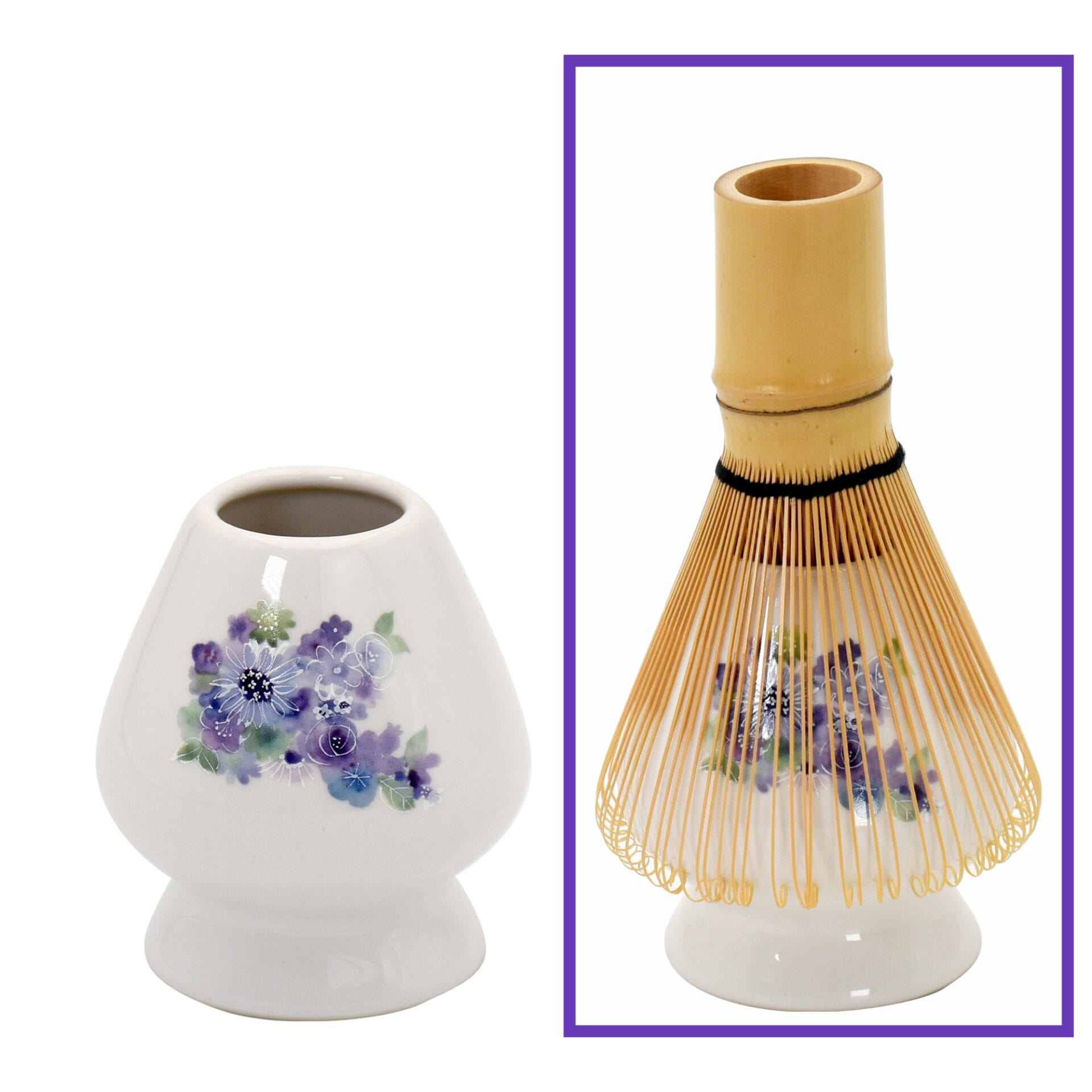 Ceramic Ai Matcha Whisk Holder w/ whisk - Flower Studio Blue