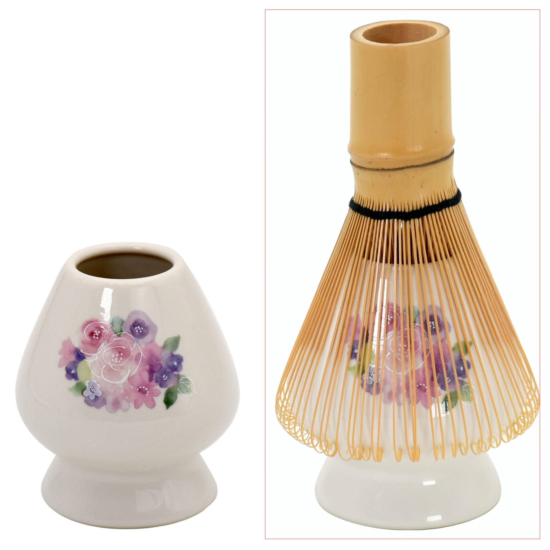 Ceramic Ai Matcha Whisk Holder w/ whisk - Flower Studio Blue