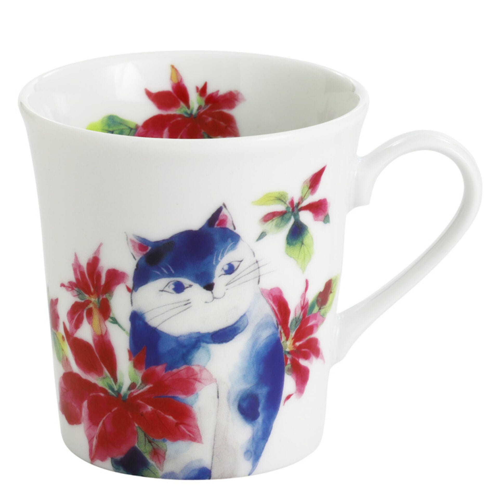 Ceramic Ai Hidamari Cat Mug, 340 ml - Poinsettia