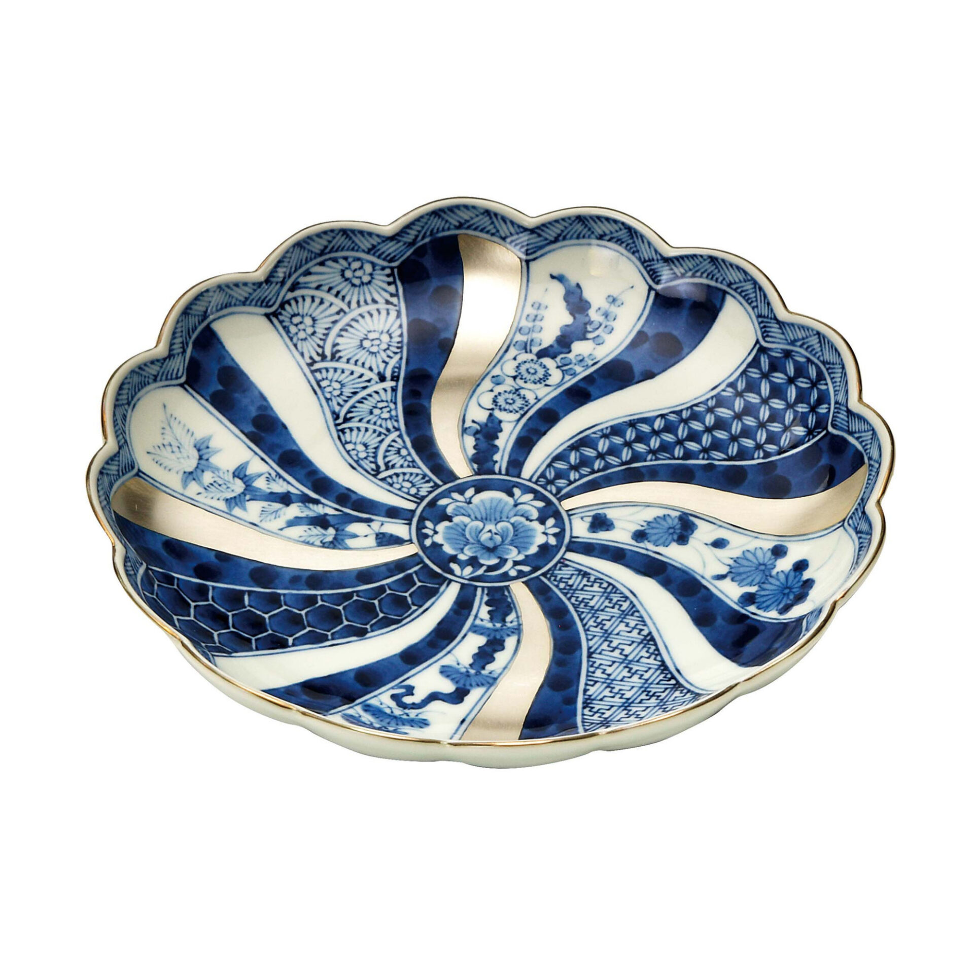 Rinkurou Kiln Silvery Blue Royal Chrysanthemum Plate 19.5 cm