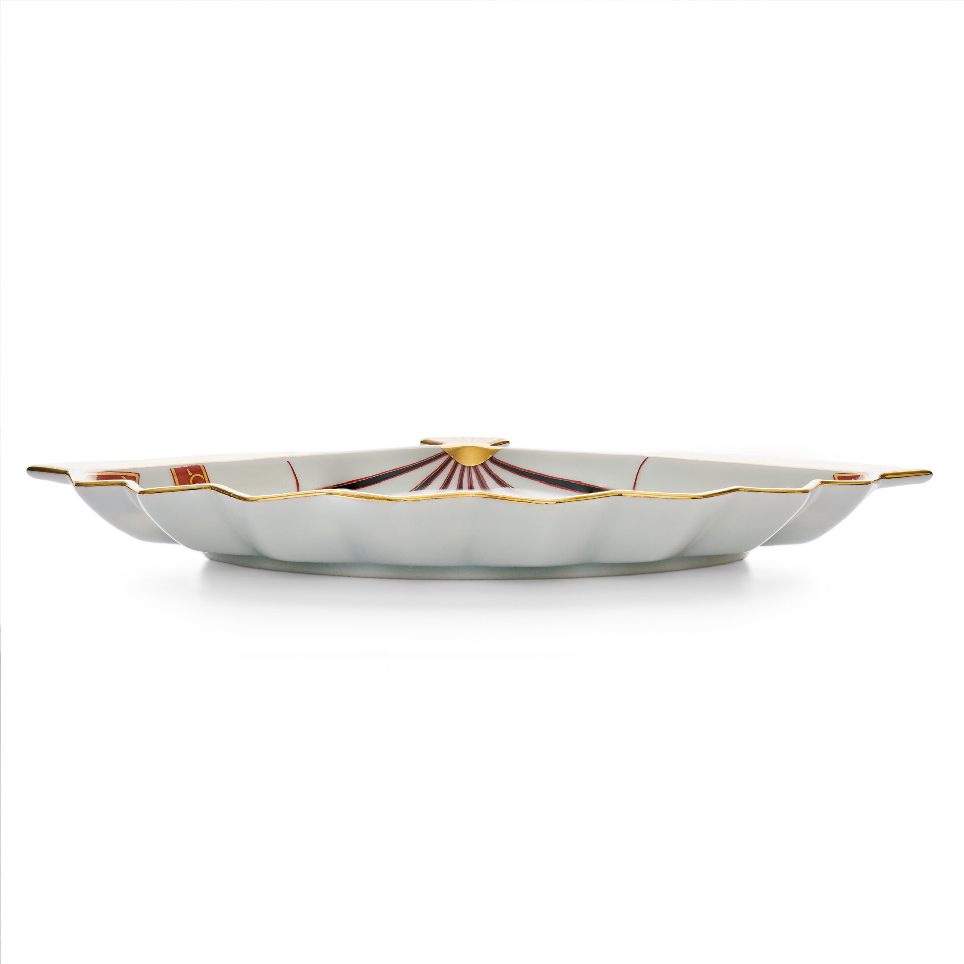 Rinkurou Klin Red Phoenix Fan-Shaped Plate 24.5 cm (Side View)