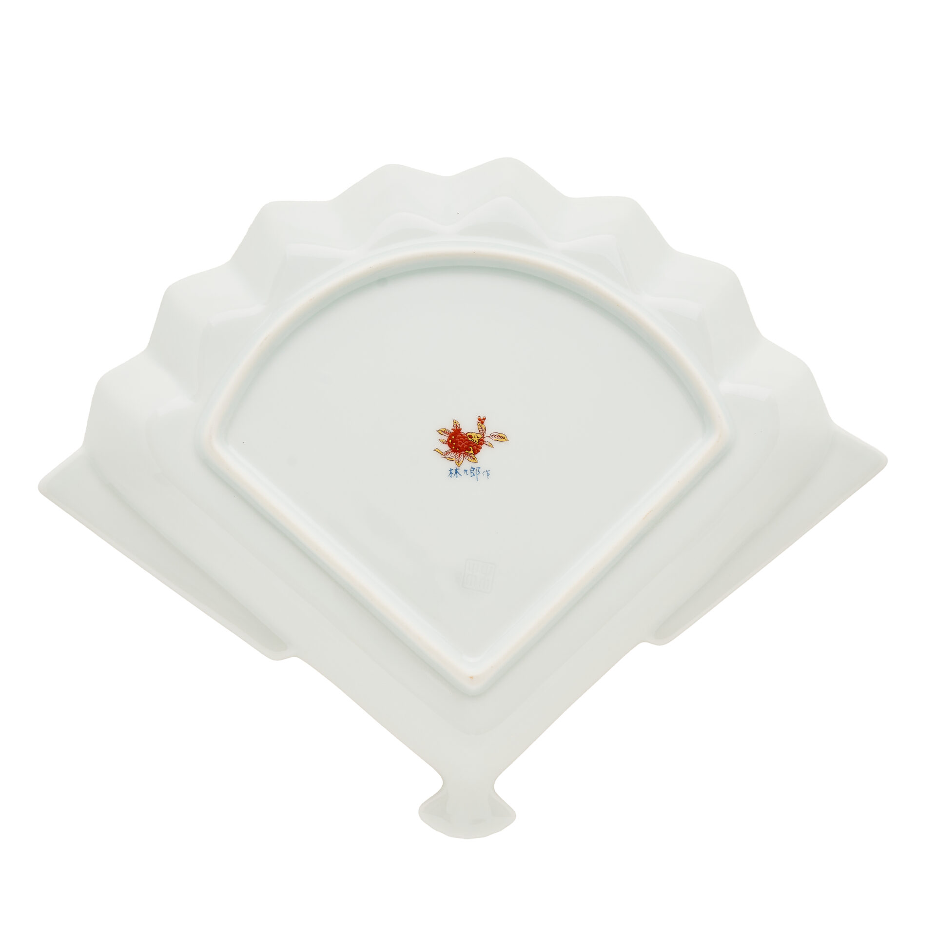 Rinkurou Klin Red Phoenix Fan-Shaped Plate 24.5 cm (Bottom View)
