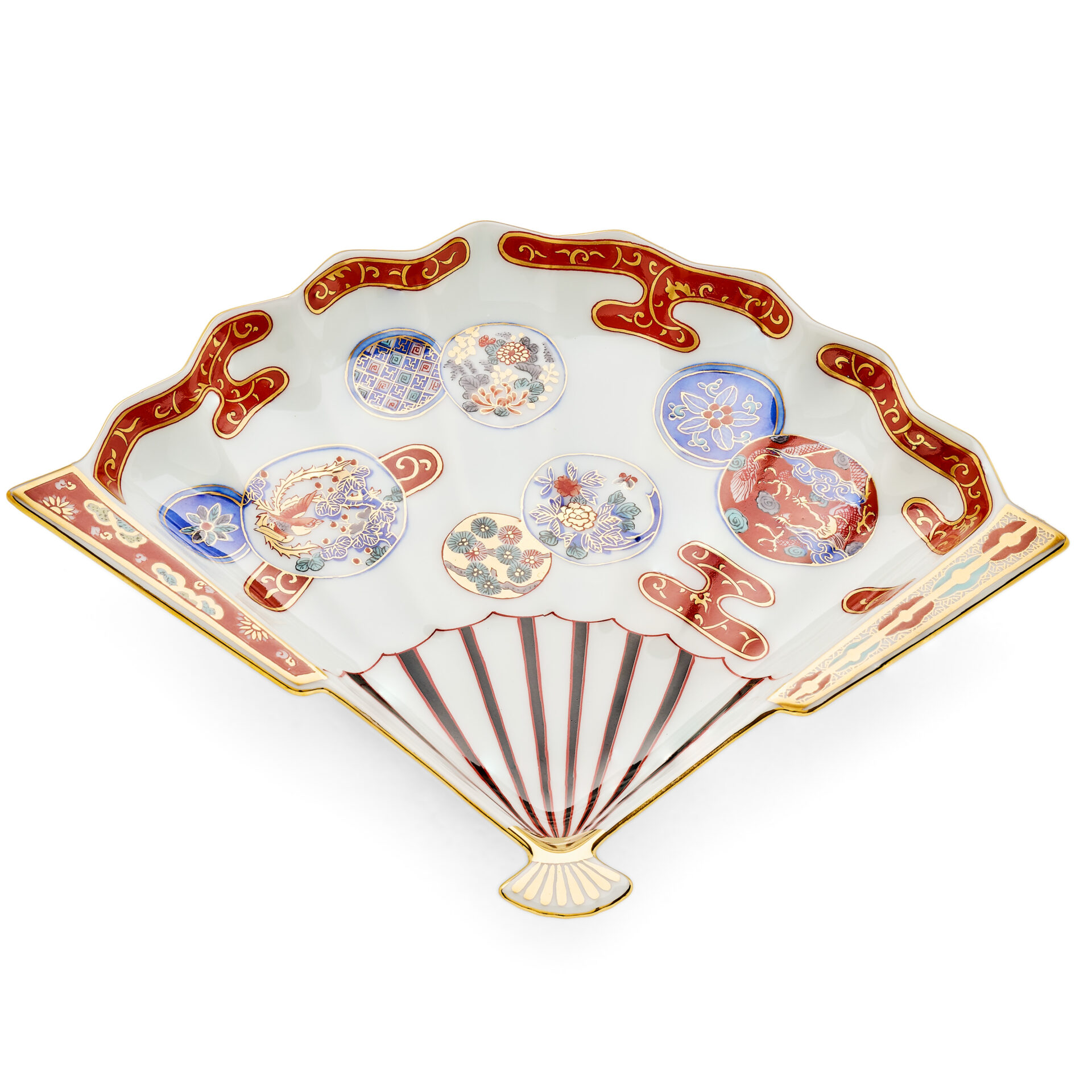 Rinkurou Klin Red Phoenix Fan-Shaped Plate 24.5 cm