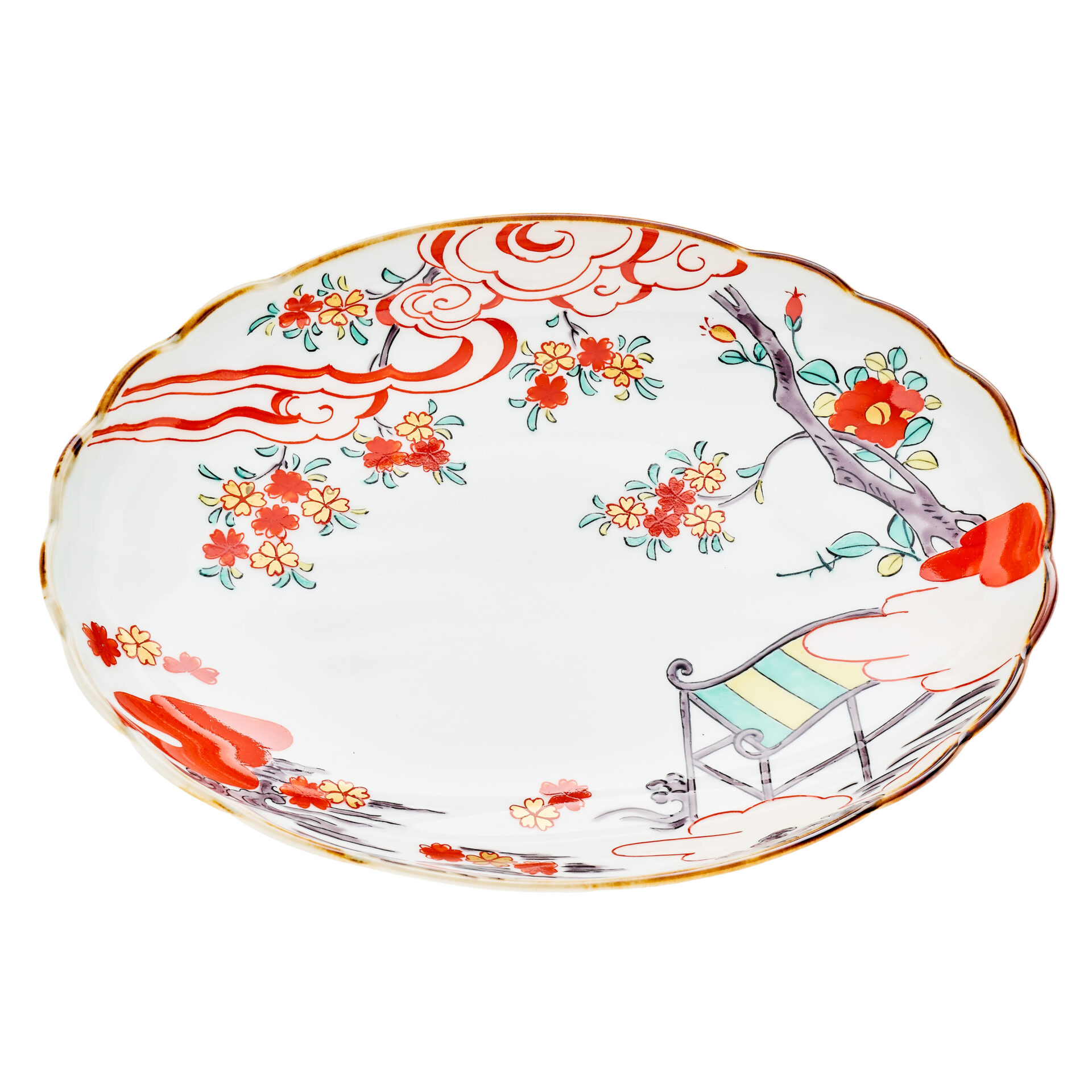 Rinkurou Klin Cloud Sakura Oval Plate 18 cm