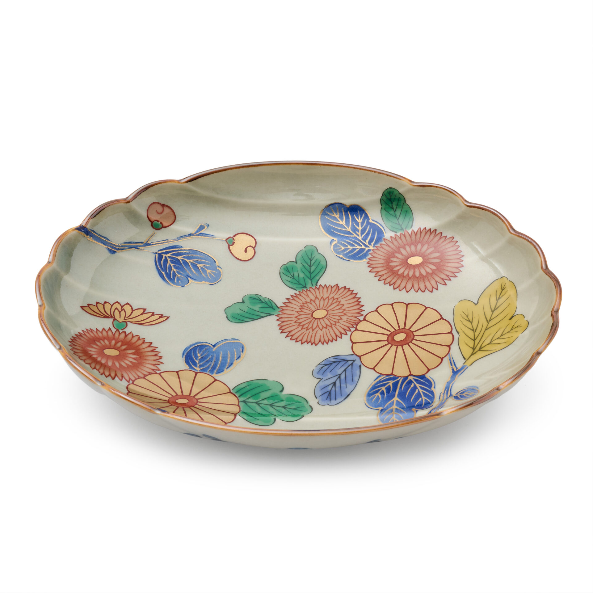 Rinkurou Kiln Ancient Imari-yaki Chrysanthemum Oval Plate 18 cm
